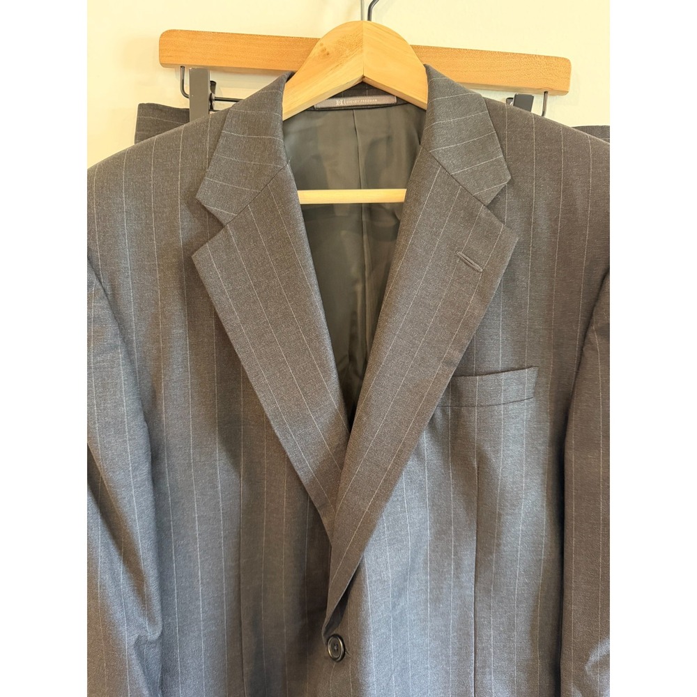 Hickey Freeman Loro Piana 42R Gray Pinstriped 2pc Suit W34 Tasmanian 120s